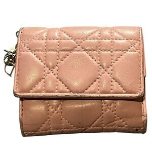 Dior Lady Dior Lotus Wallet Cannage Light Pink  Calfskin Tri-Fold